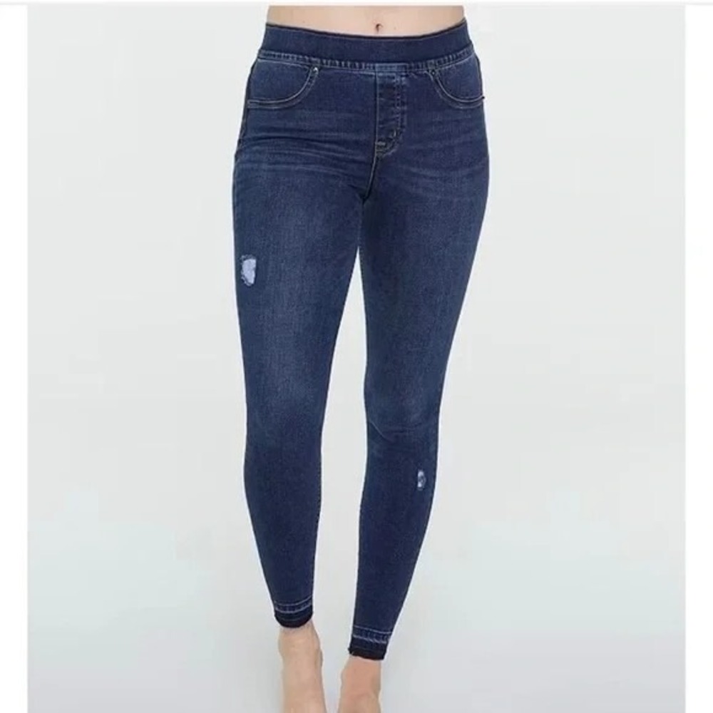SPANX Distressed Denim High Rise Elastic Waist Jegging Skinny‎ Jean Medium